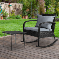 Outdoor Furniture Rocking Chair Wicker Garden Patio Lounge Setting Black