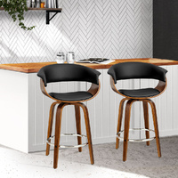 Swivel PU Leather Bar Stool - Wood and Black