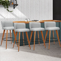 Wooden Fabric Bar Stools Circular Footrest - Light Grey