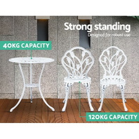3PC Outdoor Setting Cast Aluminium Bistro Table Chair Patio