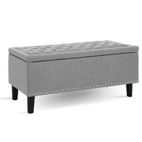 Storage Ottoman Blanket Box Linen Fabric Chest Foot Stool Toy Bench