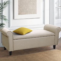 Storage Ottoman Blanket Box 126cm Linen Fabric Arm Foot Stool Couch Large