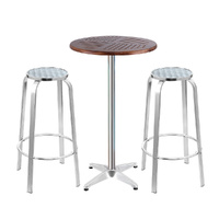 Outdoor Bistro Set Bar Table Stools Adjustable Aluminium Cafe Wood