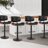 Bar Stool Gas Lift Wooden PU Leather - Black and Wood