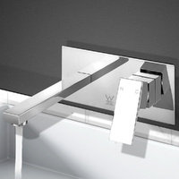 WELS Bathroom Tap Wall Square Black Basin Mixer Taps Vanity Brass Faucet