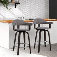 Set of 2 Bar Stools PU Leather Wooden Swivel - Wood, Chrome