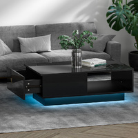 Coffee Table LED Lights High Gloss Storage Drawer Modern Furniture