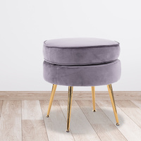 La Bella Round Ottoman Foot Stool Velvet Fabric Metal Leg