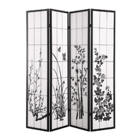 Almondbury Room Divider Screen Door Stand Privacy Fringe Wood Fold Blossom