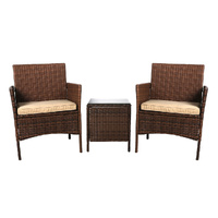 Outdoor Furniture Set Patio Garden 3 Pcs Chair Table Rattan Wicker Cushion Seat