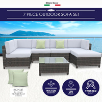 Milano Outdoor 7 Piece Rattan Sofa Set - Black Coating & Grey Seats