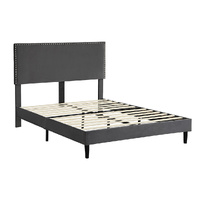 Nurom Bed Frame Mattress Base Platform Wooden Velevt Headboard
