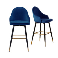 2x Bar Stools Stool Kitchen Chairs Swivel Velvet Barstools Vintage