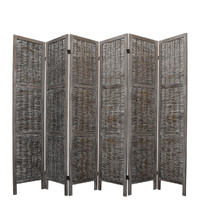 Sherborne Room Divider Screen Privacy Rattan Timber Fold Woven Grey