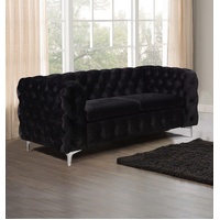 Clydebank Sofa Classic Button Tufted Lounge in Black Velvet Fabric with Metal Legs