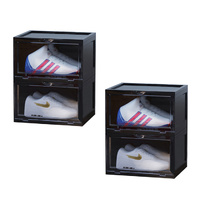 Portable Shoe Organiser Sneaker Footwear Folding Plastic Bin Stackable Storage Box with Magnetic Door