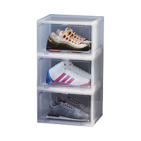 Transparent Portable Shoe Organiser Sneaker Footwear Folding Plastic Bin Stackable Storage Box with Magnetic Door