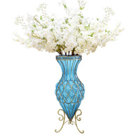67cm Glass Tall Floor Vase with 10pcs White Artificial Fake Flower Set