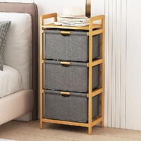 Bamboo Shelf with Storage Hamper - Wooden Bamboo Removable Bags.
