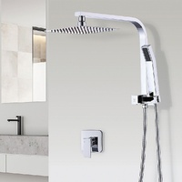 WELS 8" Rain Shower Head Set Square Dual Heads Faucet High Pressure With Mixer,