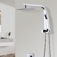 WELS 8" Rain Shower Head Set Square Dual Heads Faucet High Pressure Hand Held,