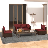 Garden Lounge Set with Cushions Poly Rattan Brown