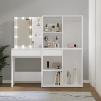 LED Dressing Table with 2 Cabinets Engineered Wood