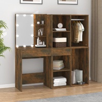 LED Dressing Table with Cabinets Smoked Engineered Wood