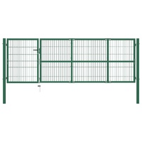 Garden Fence Gate with Posts Steel Green