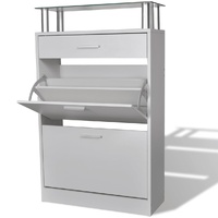 Shoe Cabinet with a Drawer and a Top Glass Shelf Wood