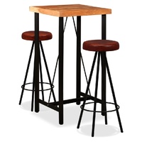 Bar Set Solid Wood Acacia and Genuine Leather