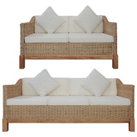 Sofa Set with Cushions Natural Rattan