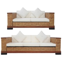 Sofa Set with Cushions Brown Natural Rattan