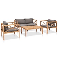 4 Piece Garden Lounge Set with Cushions Solid Teak Wood