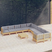 11 Piece Garden Lounge Set with Cushions Pinewood