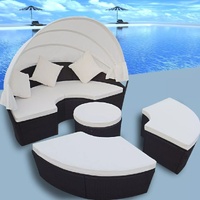Outdoor Lounge Bed with Canopy Poly Rattan