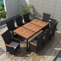 Outdoor Dining Set Poly Rattan Acacia Wood Black