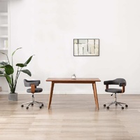 Swivel Dining Chair Grey Bent Wood and Fabric