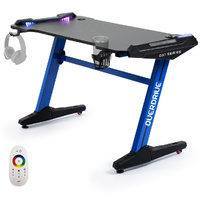 Gaming Desk, 120x60cm, Carbon Fiber Styling, LED Lights, Headset Hanger, Cup Holder, Cable Management