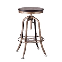 Industrial Wooden Height Adjustable Swivel Bar Stool