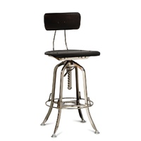 Industrial Wooden Height Adjustable Swivel Bar Stool Chair with Back