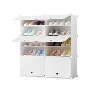 2 Column White Shoe Rack Organizer Sneaker Footwear Storage Stackable Stand Cabinet Portable Wardrobe with Cover