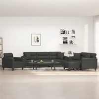Dalkeith 4 Piece Sofa Set with Pillows Dark Grey Microfibre Fabric