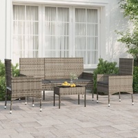 4 Piece Garden Lounge Set with Cushions Poly Rattan
