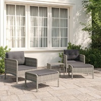 5 Piece Garden Lounge Set with Cushions Poly Rattan