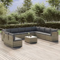 Garden Lounge Set with Cushions Grey Poly Rattan