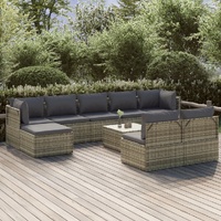 Garden Lounge Set with Cushions Grey Poly Rattan