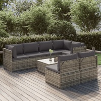 Garden Lounge Set with Cushions Grey Poly Rattan