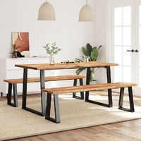 3 Piece Dining Set with Live Edge Solid Acacia Wood