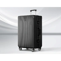 28" Luggage Trolley Travel Suitcase Set TSA Hard Case Lightweight Aluminum Black